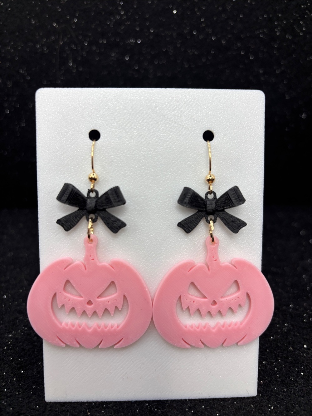 Pink Scary Jack-O’-Lantern Bow Earrings